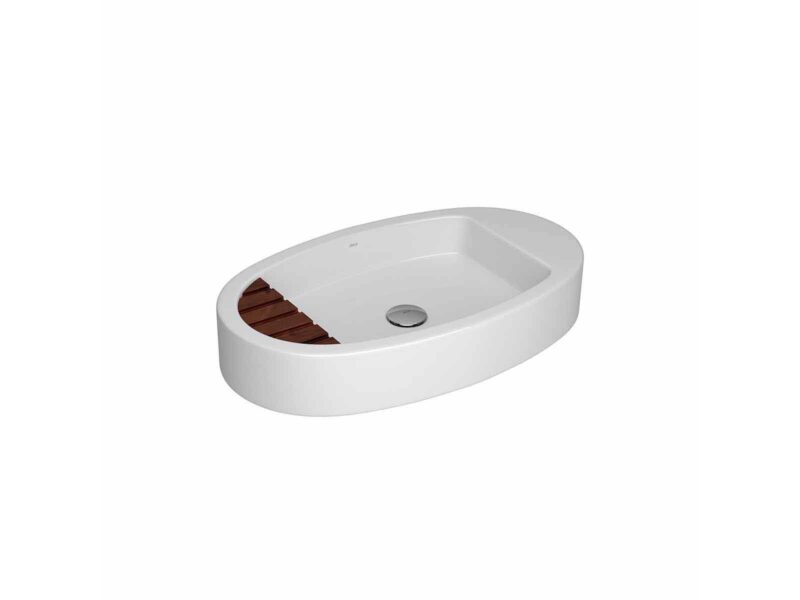Cuba de Apoio Deca com Mesa e Saboneteira em Madeira Oval Branco